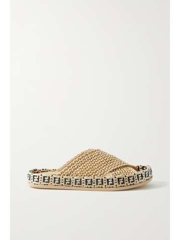 FENDI Braided raffia slides