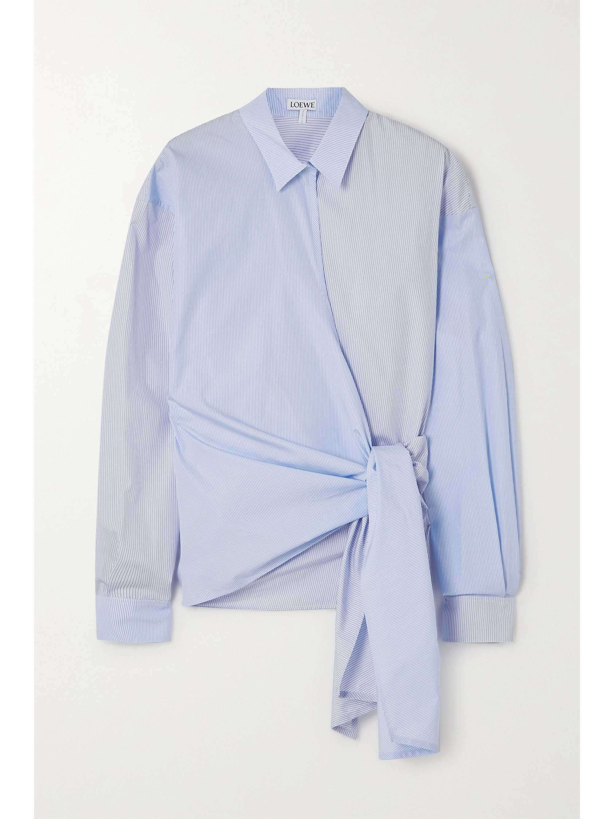 Blue Paneled striped cotton-poplin wrap 