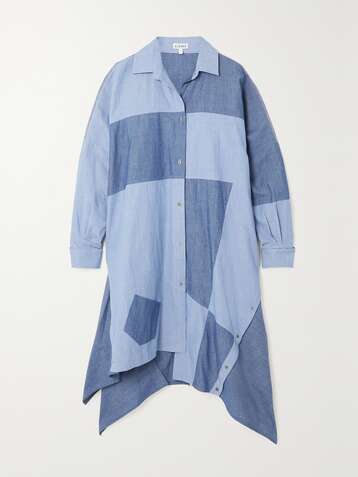 LOEWE Asymmetric patchwork cotton-chambray shirt dress