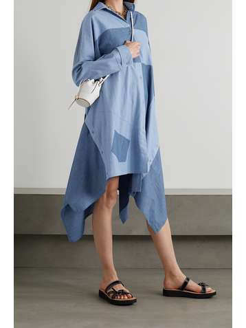 LOEWE Asymmetric patchwork cotton-chambray shirt dress