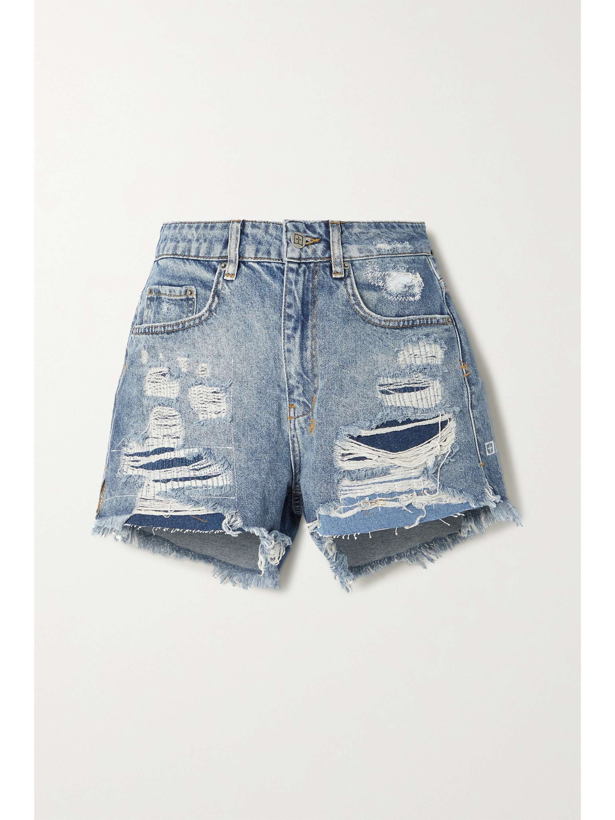 Blue Distressed denim shorts | KSUBI 