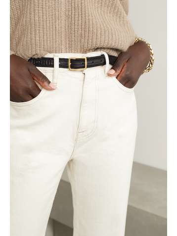 FENDI Leather-trimmed crochet-knit belt