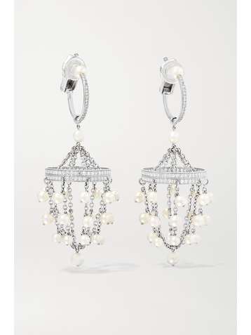 NADIA MORGENTHALER + NET SUSTAIN rhodium-plated 18-karat recycled white gold pearl and diamond clip earrings