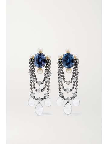 NADIA MORGENTHALER + NET SUSTAIN 18-karat blackened white gold multi-stone earrings