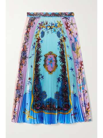 VERSACE La Medusa pleated printed satin midi skirt