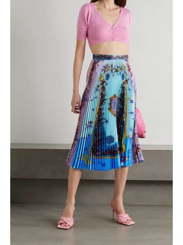 VERSACE La Medusa pleated printed satin midi skirt
