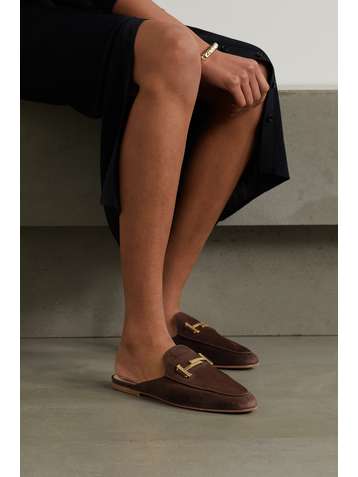 TOD'S Embellished suede slippers