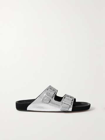 ISABEL MARANT Lennyo metallic snake-effect leather slides