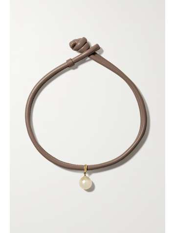 MIZUKI Convertible 14-karat gold, leather and pearl necklace