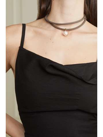 MIZUKI Convertible 14-karat gold, leather and pearl necklace