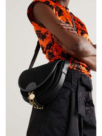 SEE BY CHLOÉ Mara embellished leather-trimmed suede shoulder bag