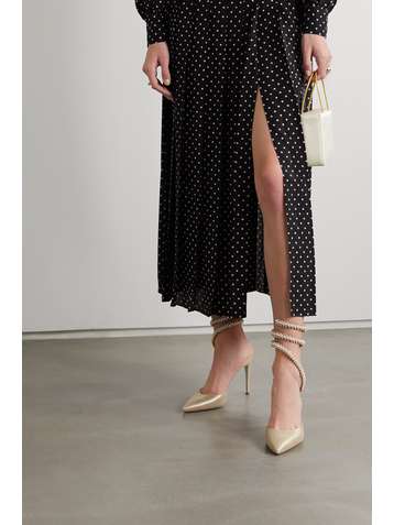 RENÉ CAOVILLA Embellished glittered leather pumps