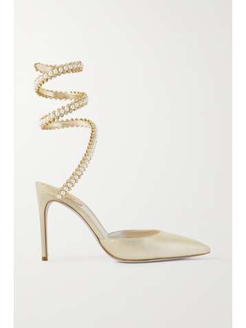 RENÉ CAOVILLA Embellished glittered leather pumps