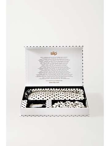 SLIP Polka-dot mulberry silk eye mask and hair ties set