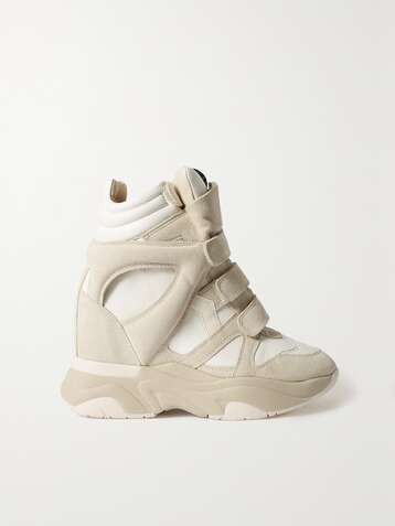 ISABEL MARANT Baskee leather and suede high-top wedge sneakers