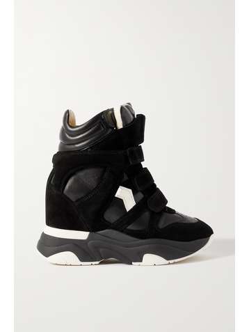 ISABEL MARANT Baskee leather and suede high-top wedge sneakers
