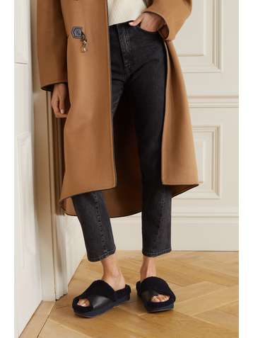 CHLOÉ Wavy shearing and leather slides