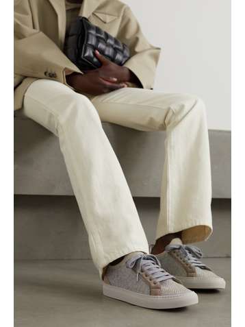 BRUNELLO CUCINELLI Bead-embellished cashmere and suede sneakers