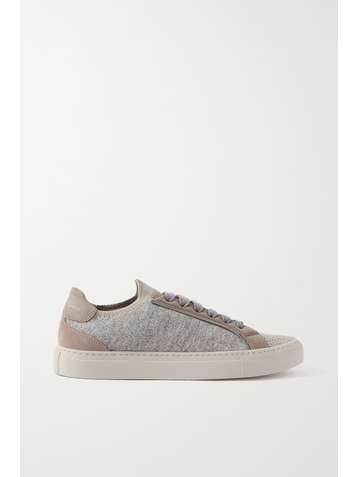 BRUNELLO CUCINELLI Bead-embellished cashmere and suede sneakers