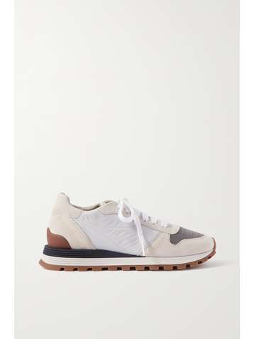 BRUNELLO CUCINELLI Bead-embellished nylon and suede sneakers