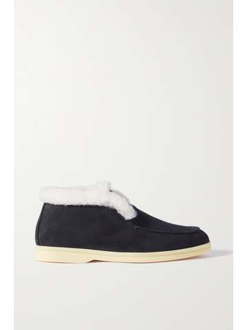 LORO PIANA Open Walk Loafers aus Veloursleder mit Shearling-Futter