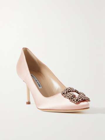 MANOLO BLAHNIK Hangisi 70 Pumps aus Satin mit Verzierung