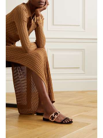 MANOLO BLAHNIK Piedad metallic leather and suede slides