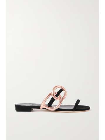 MANOLO BLAHNIK Piedad metallic leather and suede slides