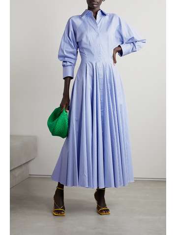 BRANDON MAXWELL Striped organic cotton-twill midi shirt dress
