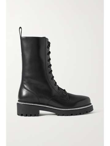RENÉ CAOVILLA Faux pearl and crystal-embellished leather ankle boots