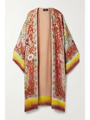ETRO Fringed floral-print chiffon-jacquard wrap