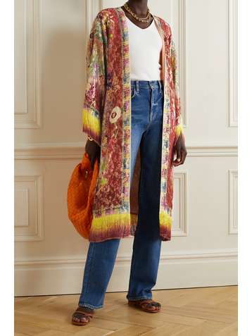 ETRO Fringed floral-print chiffon-jacquard wrap
