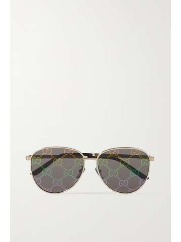 GUCCI EYEWEAR Round-frame gold-tone mirrored sunglasses