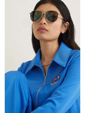 GUCCI EYEWEAR Round-frame gold-tone mirrored sunglasses