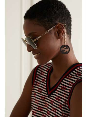 GUCCI EYEWEAR Oversized square-frame embellished gold-tone sunglasses