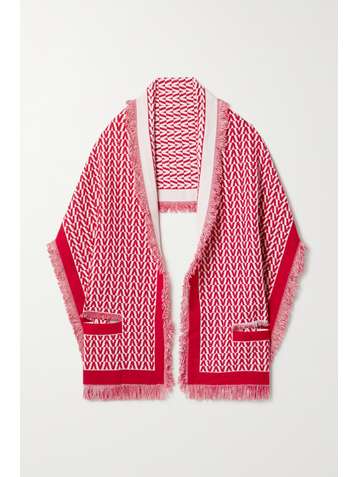 VALENTINO Valentino Garavani fringed wool and cashmere-blend jacquard scarf