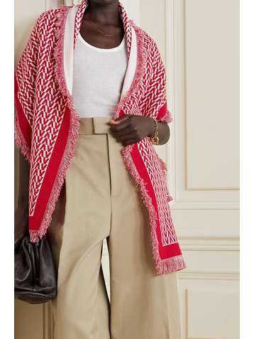 VALENTINO Valentino Garavani fringed wool and cashmere-blend jacquard scarf