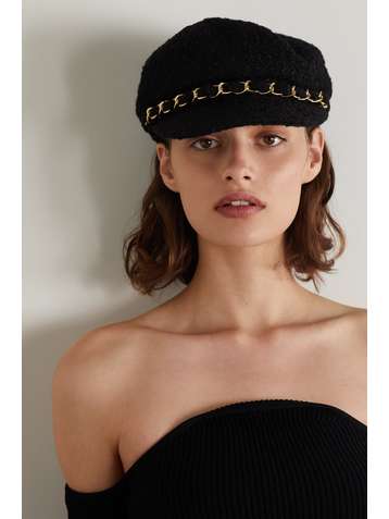 EUGENIA KIM Marina chain-embellished bouclé cap