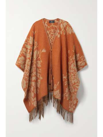 ETRO Leather-trimmed wool-blend jacquard wrap