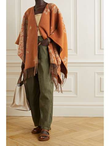ETRO Leather-trimmed wool-blend jacquard wrap