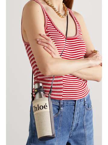 CHLOÉ Fredy leather-trimmed printed cotton-canvas bag and bottle