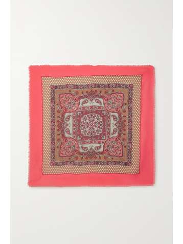 LORO PIANA Fringed printed cashmere and silk-blend scarf