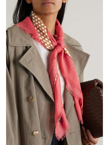LORO PIANA Fringed printed cashmere and silk-blend scarf