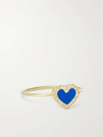 JENNIFER MEYER Extra Small Heart Ring aus 18 Karat Gold mit Lapislazuli und Diamanten
