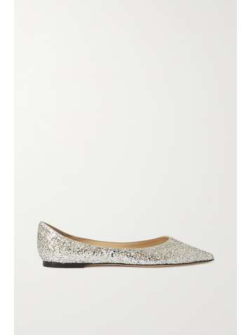 JIMMY CHOO Chaussures plates à bouts pointus en cuir à paillettes Love