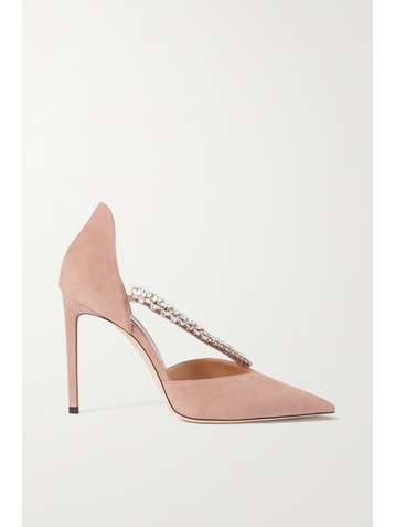 JIMMY CHOO Bee 100 crystal-embellished suede pumps