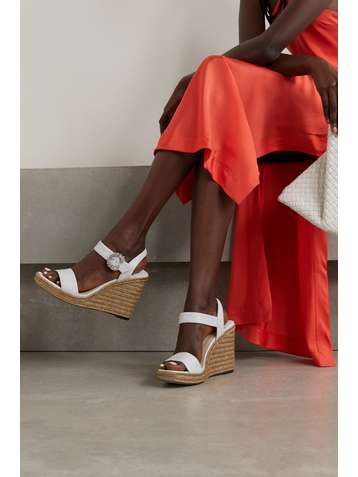 JIMMY CHOO Mirabelle 110 Espadrille-Wedges mit Lederbesätzen und Kristallen