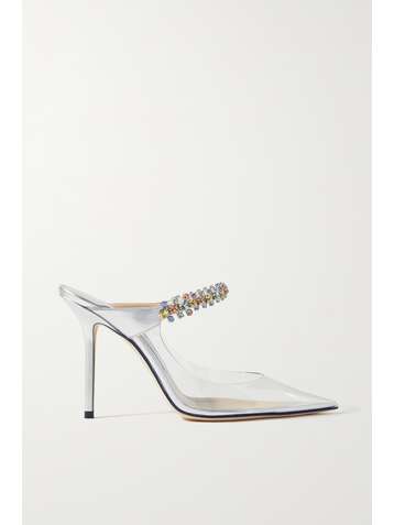 JIMMY CHOO Bing 100 crystal-embellished PVC and metallic leather mules