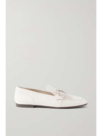 JIMMY CHOO Mani crystal-embellished leather loafers