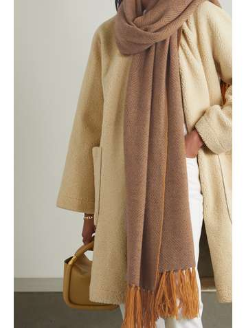 LORO PIANA Fringed two-tone cashmere scarf